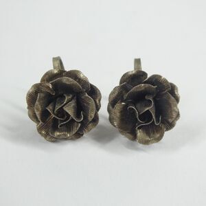 Rose Flower Sterling Silver Earrings Screwback Vintage Signed Mexico